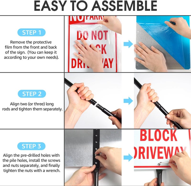 TR Large No Parking Sign Do Not Block Driveway Sign with 54" Stake - 14"x10" .040 Rust Free Aluminum, Reflective, Waterproof and Fade Resistant, 2 pre-drilled holes, Includes Matching Screws & Wrench, Easy to Mount - Image 4